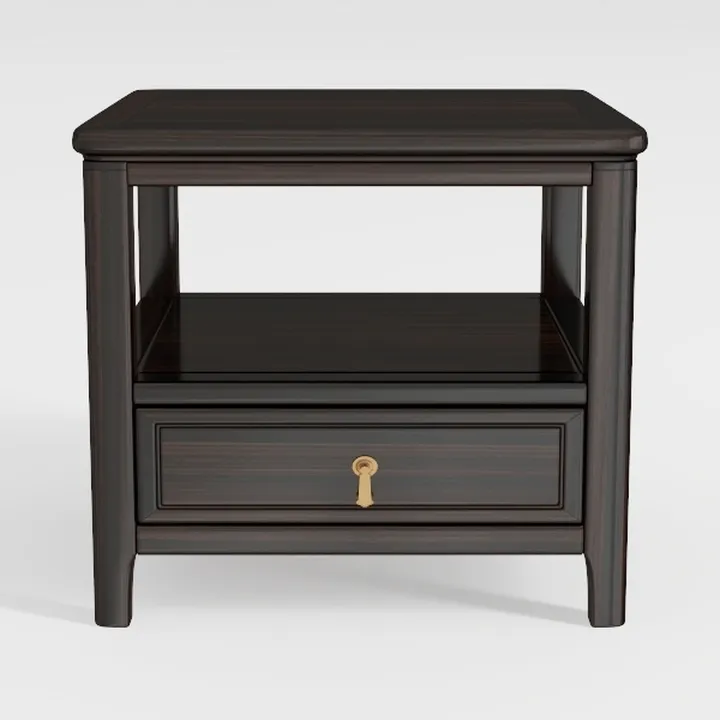 Classic Solid Wood Dark Finish Nightstand with Gold Hardware 3D Model