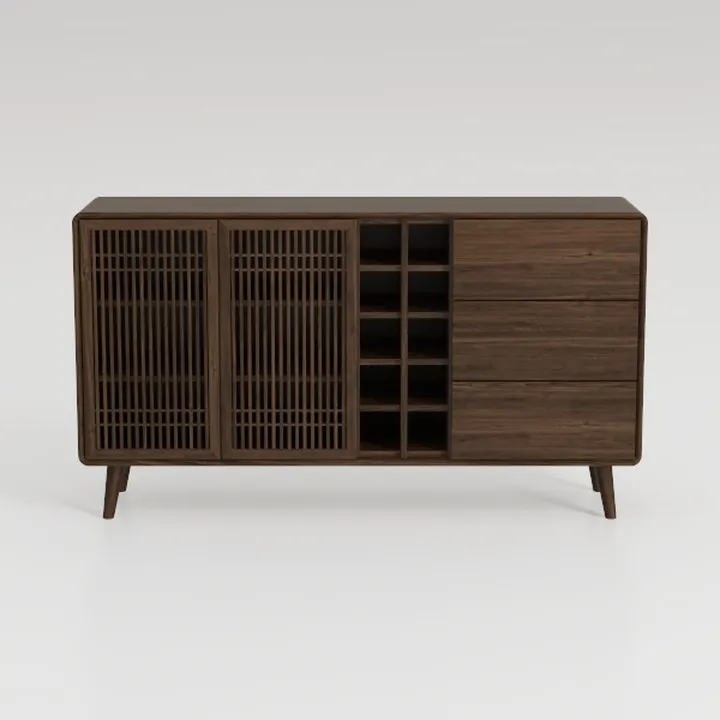 Minimalist Walnut Wood Sideboard with Wine Storage and Drawers 3D Model