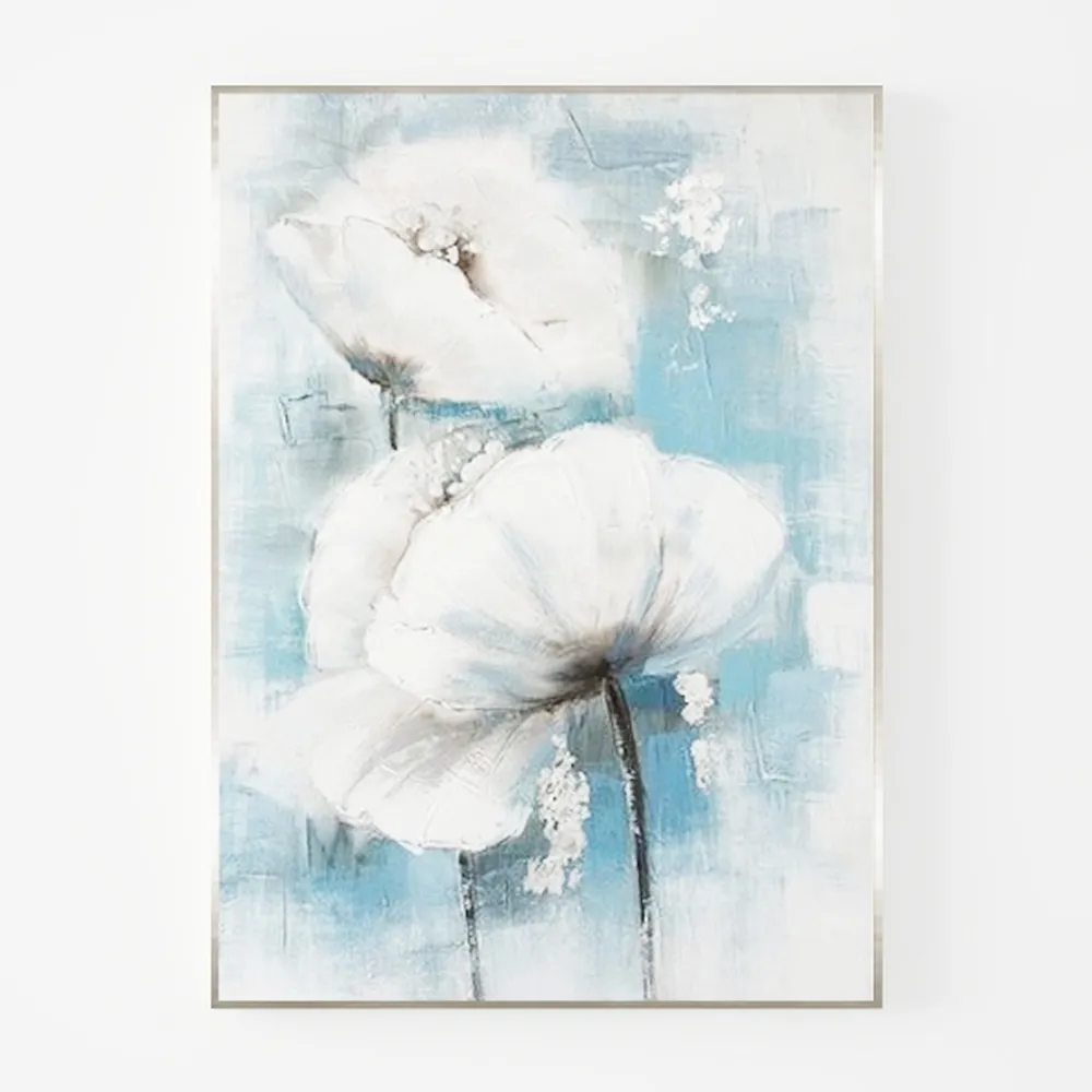 Bathroom Flower Picture Wall Art White and Blue