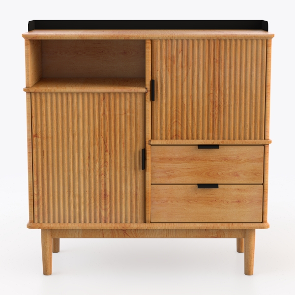 Small Fluted Storage Cabinet with 3 Drawers, 