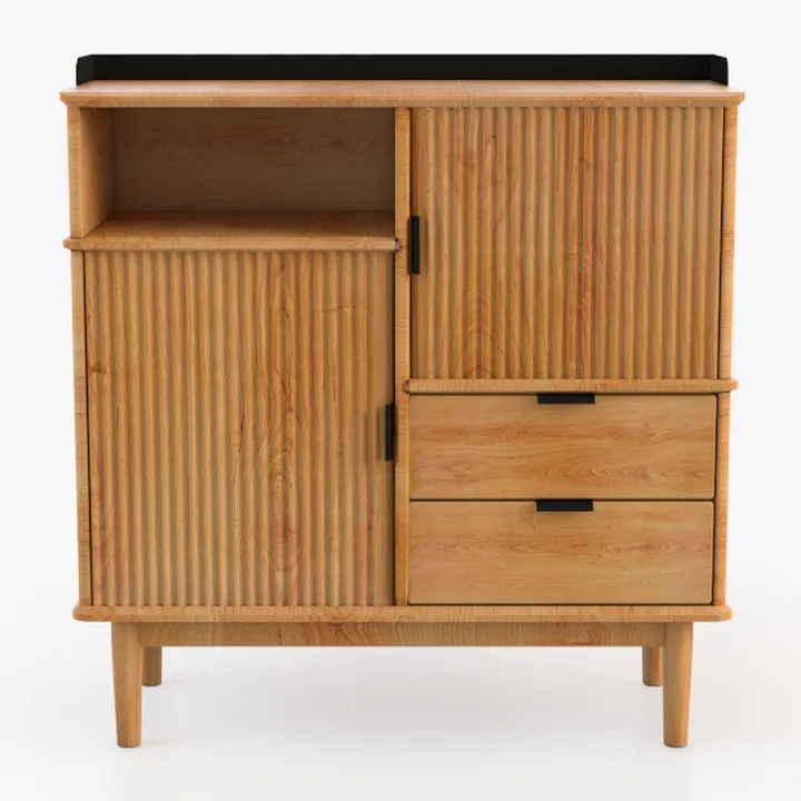 Small Fluted Storage Cabinet with 3 Drawers, 