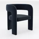 Modern Minimalist Navy Velvet Armchair 3D Model Right 45 Degree View