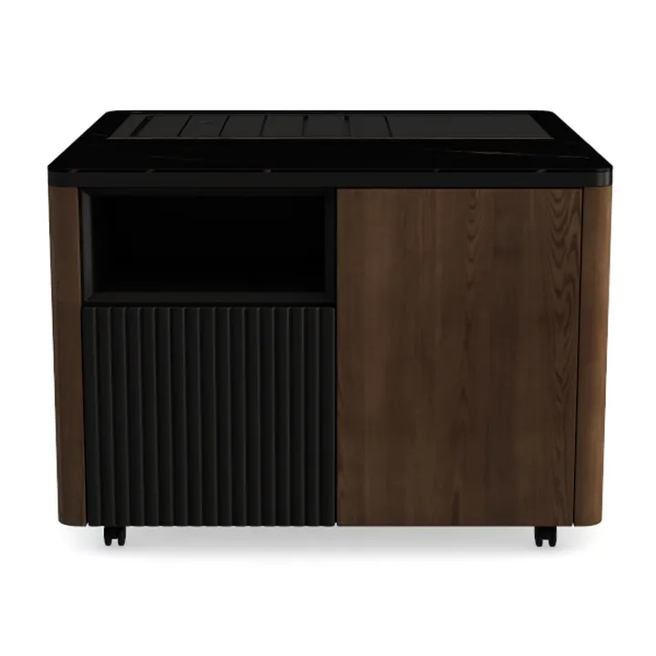 LIKIMIO Black Night Stand with Shelves, Charging