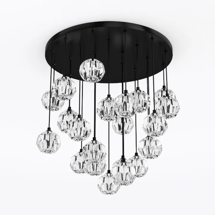 Modern Black Metal Crystal Glass Cluster Chandelier 3D Model