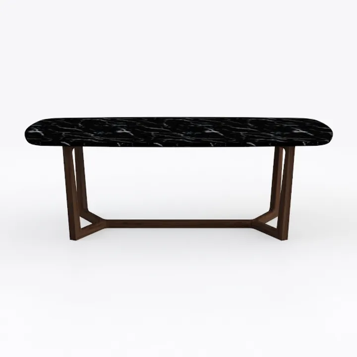 Modern Black Marble Top Solid Wood Frame Dining Table 3D Model