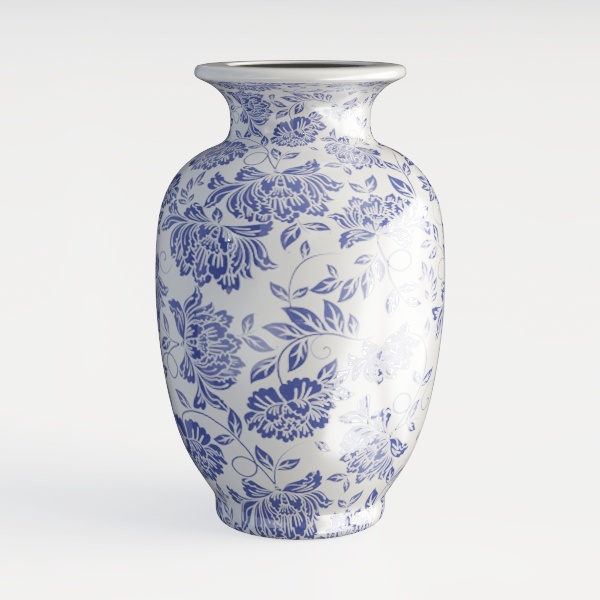 QIANLING Blue and White Floral Vase - 10.6&quot;
