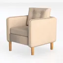Minimalist Fabric Tufted Armchair with Solid Wood Legs 3D Model Left 45 Degree View