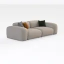 Minimalist Boucle Fabric 2 Seater Sofa With Decorative Throw Pillows 3D Model Right 45 Degree View
