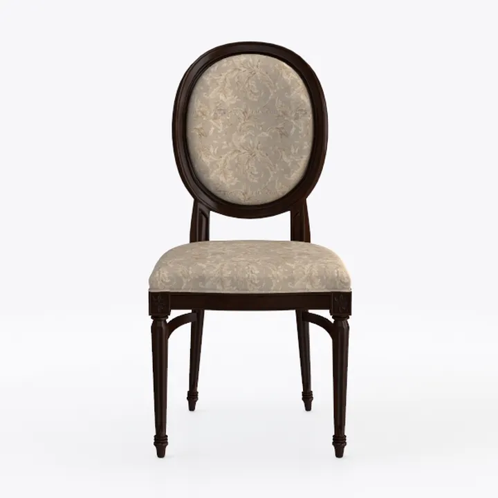 Vintage Dark Wood Fabric Upholstered Dining Chair 3D Model