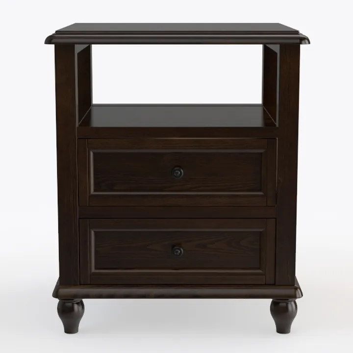 Traditional Solid Wood Nightstand with Drawers and Open Shelf 3D Model