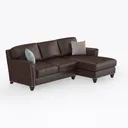 Brown Leather Studded Contemporary Sectional Sofa 3D Model Right 45 Degree View