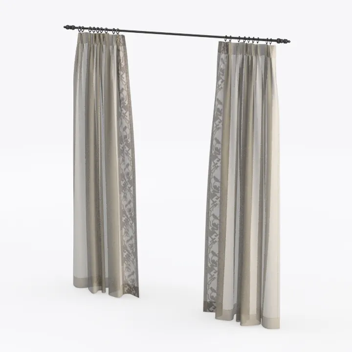 Minimalist Linen Fabric Patterned Window Curtains 3D Model