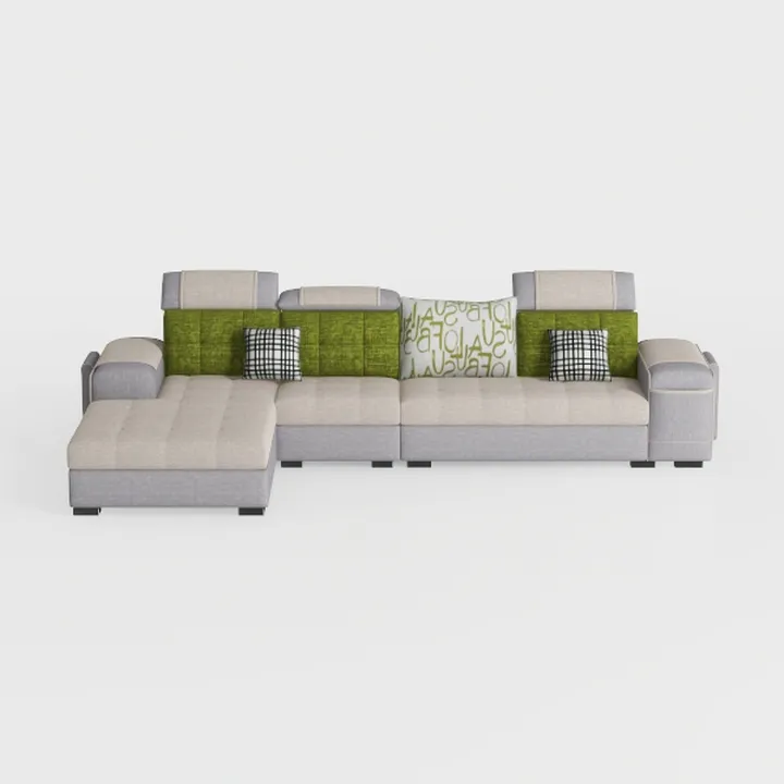Modern Fabric L Shaped Sectional Sofa with Decorative Throw Pillows 3D Model
