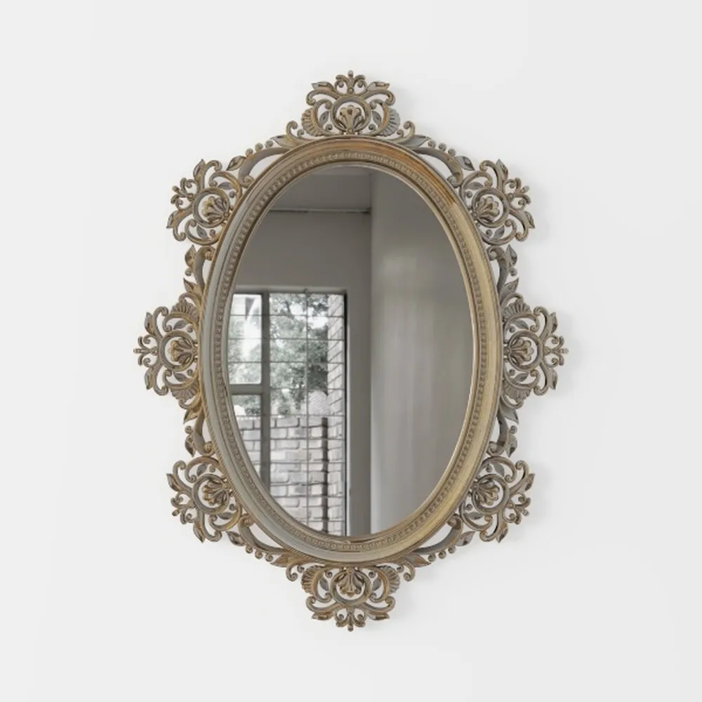 Mini Vintage Carved Mirror Retro Self-adhesive Wall Mounted Mirror Gold and Silver Color Makeup Vanity Home Decorative Mirrors