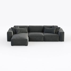 Minimalist Dark Fabric L Shape Sectional Sofa 3D Model