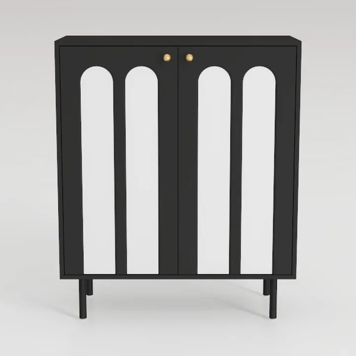 Rattan Sideboard Buffet Cabinet, 4 Doors Accent