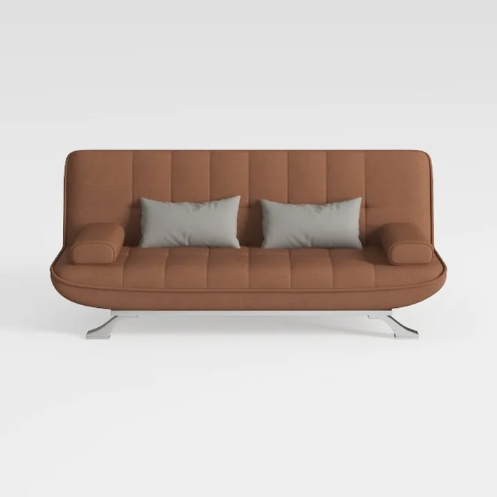 Modern Brown Fabric Tufted Loveseat Sofa with Metal Legs 3D Model
