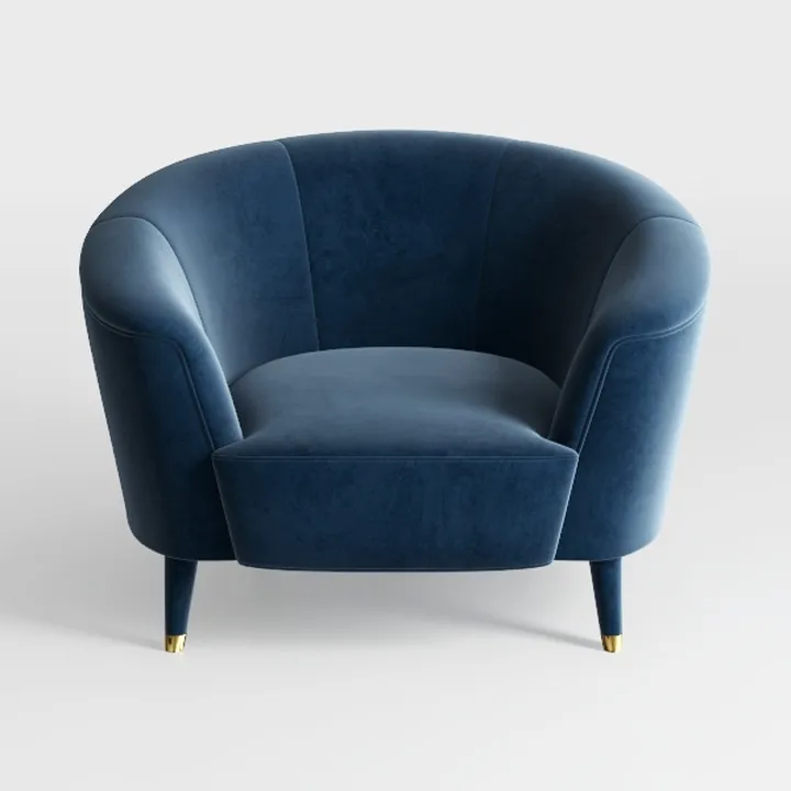 Modern Navy Blue Velvet Upholstered Barrel Armchair 3D Model