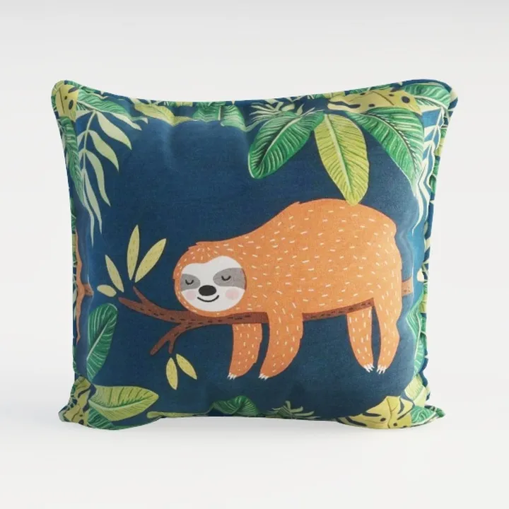 Tropical Printed Fabric Throw Pillow With Sloth Design 3D Model