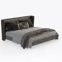 Modern Brown Leather Upholstered King Size Bed 3D Model Right 45 Degree View