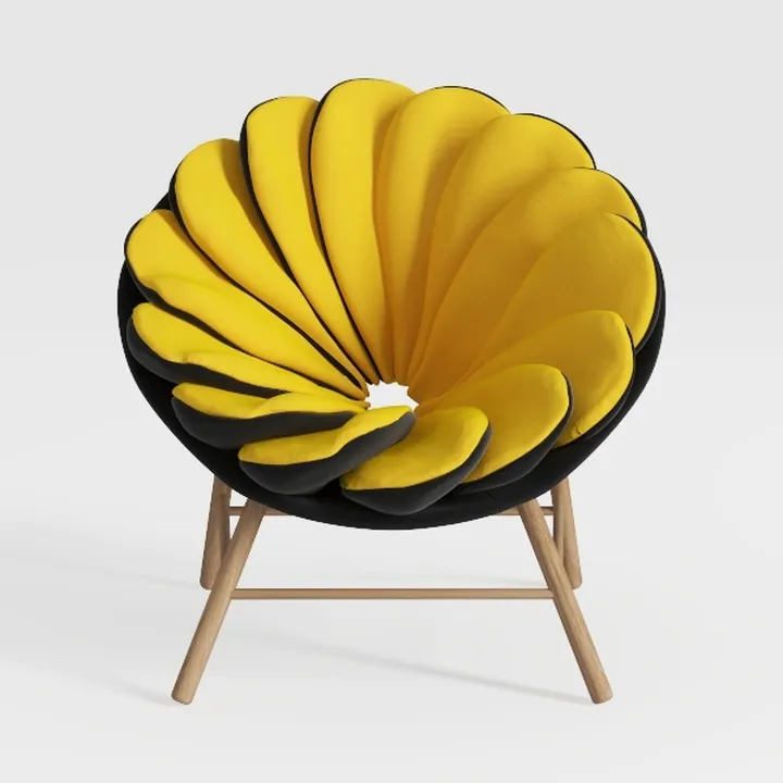 Yellow Velvet and Cotton Linen Circle Armchair wit