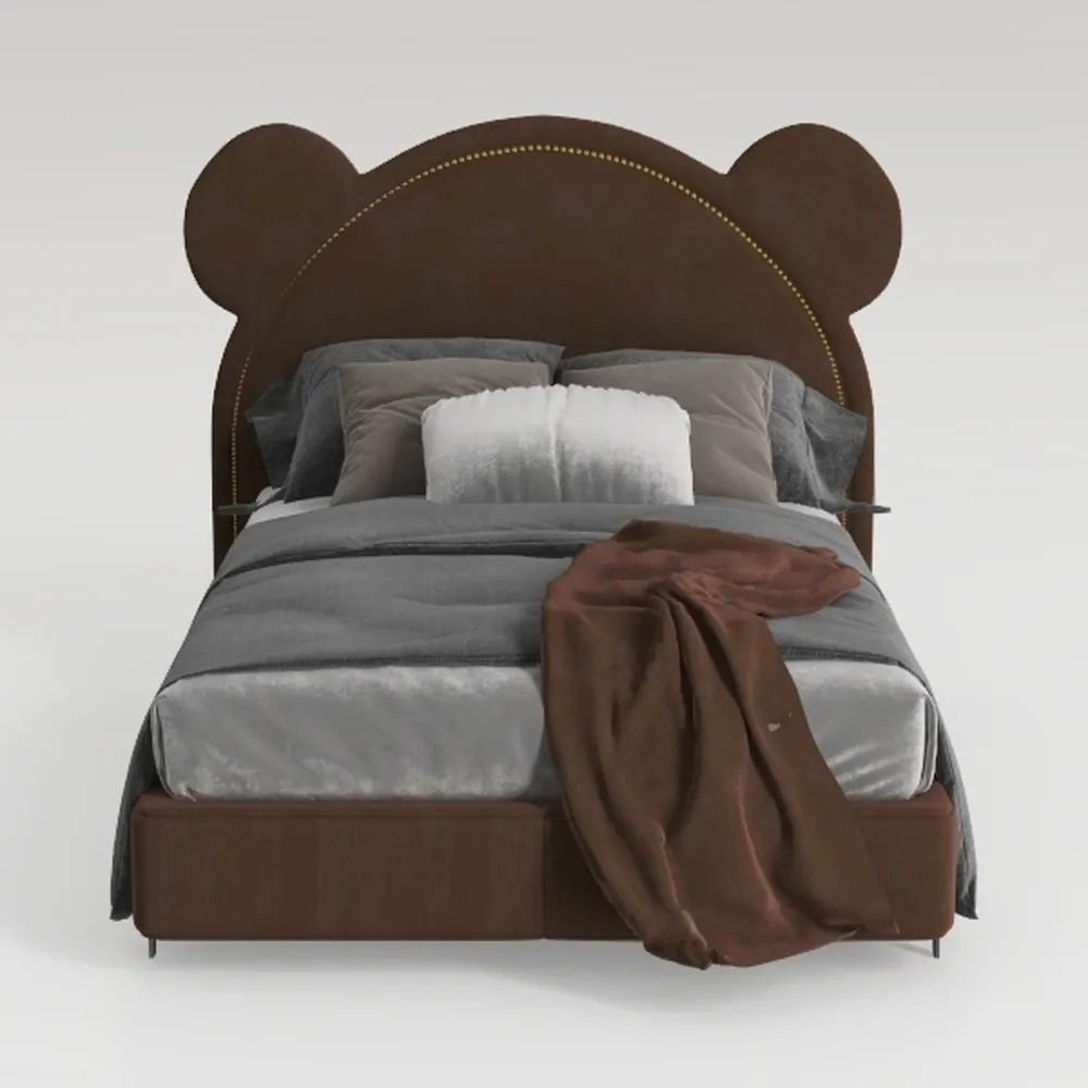 DLCQIJI Modern Genuine Leather Wood Bed, Full Size