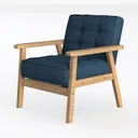 Modern Solid Wood Blue Fabric Tufted Armchair 3D Model Left 45 Degree View