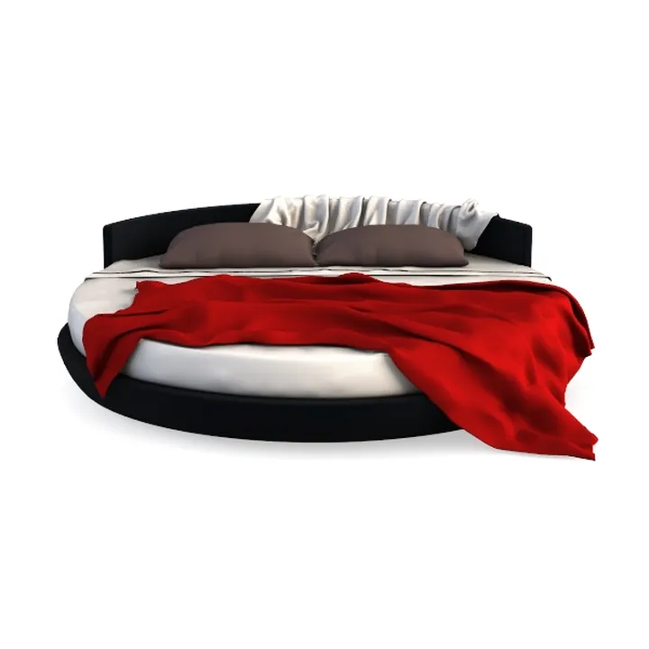Modern Minimalist Black Faux Leather Round Platform Bed 3D Model