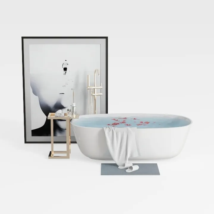 Modern Minimalist White Acrylic Freestanding Bathtub with Side Table 3D Model