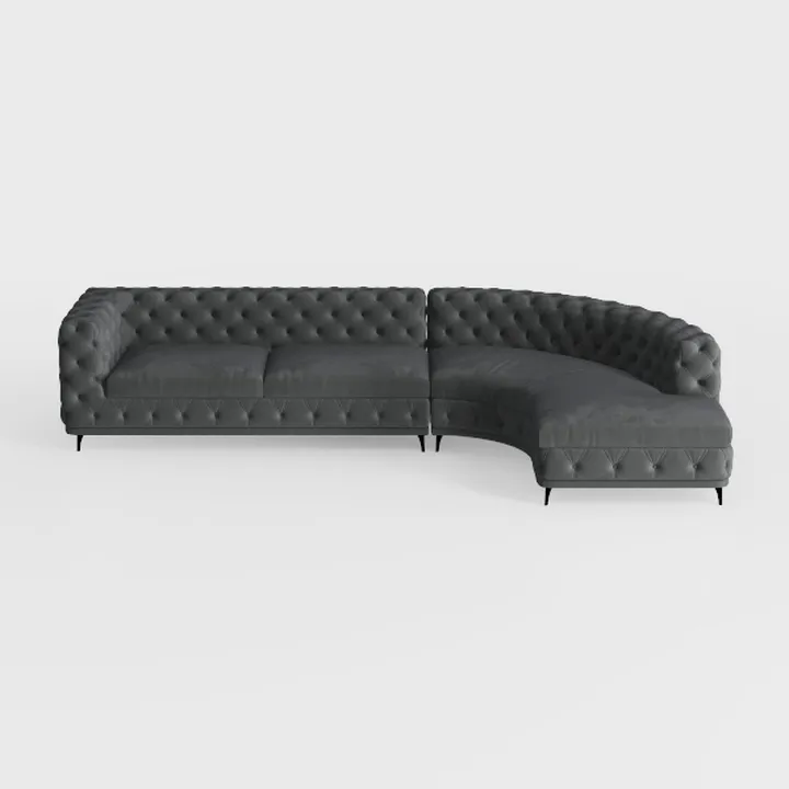 Modern Velvet Tufted L Shaped Sectional Sofa 3D Model