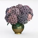 Ceramic Brass Accent Hydrangea Floral Arrangement 3D Model Left 45 Degree View