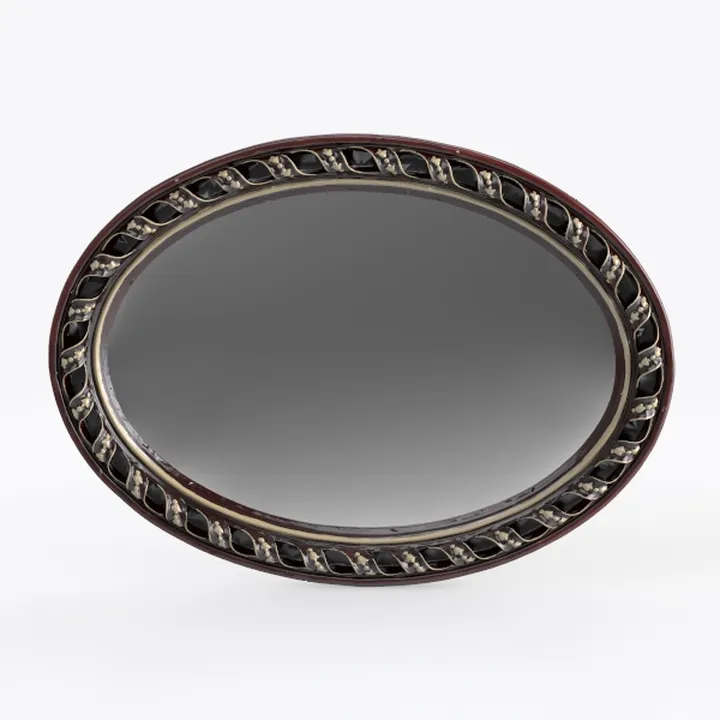 Vintage Carved Wood Oval Wall Mirror 3D Model