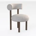 Minimalist Boucle Fabric Walnut Wood Dining Chair 3D Model Right 45 Degree View