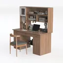 Minimalist Solid Wood Home Office Desk With Storage Shelves 3D Model Left 45 Degree View