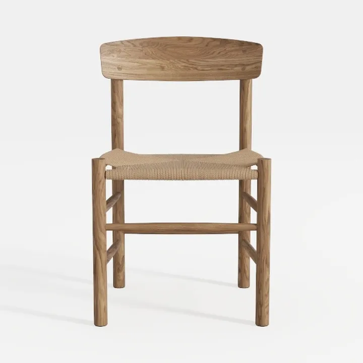 Minimalist Solid Oak Woven Seat Dining Chair 3D Model