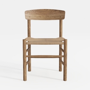 Minimalist Solid Oak Woven Seat Dining Chair 3D Model