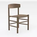 Minimalist Solid Oak Woven Seat Dining Chair 3D Model Right 45 Degree View