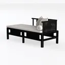 Minimalist Black Solid Wood Chaise Lounge with Upholstered Cushion 3D Model Left 45 Degree View