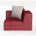 Modern Red Fabric Corner Armchair with Throw Pillow 3D Model Left 45 Degree View