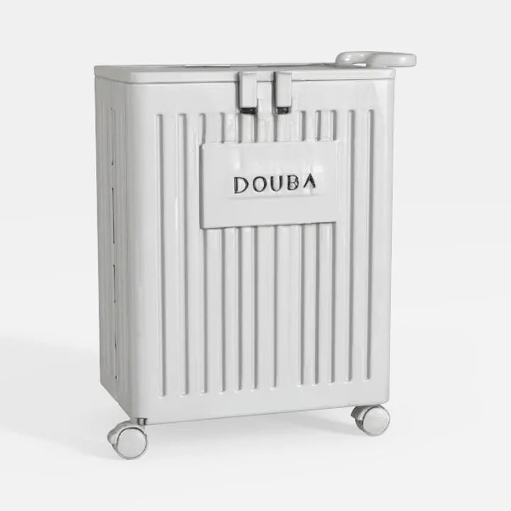 Minimalist White Plastic Rolling Laundry Hamper Storage Bin 3D Model