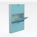 Minimalist Light Blue Metal Shoe Cabinet 3D Model Right 45 Degree View