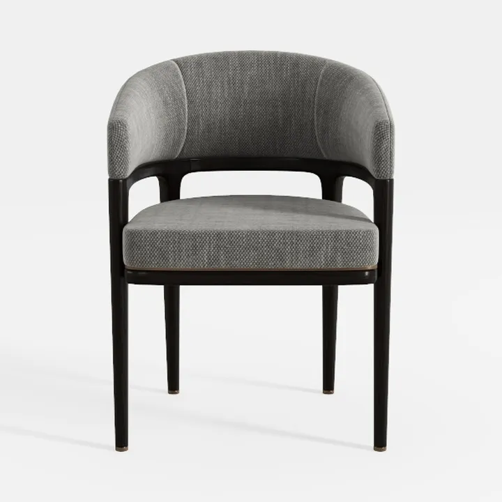 Modern Minimalist Fabric Upholstered Black Wood Armchair 3D Model