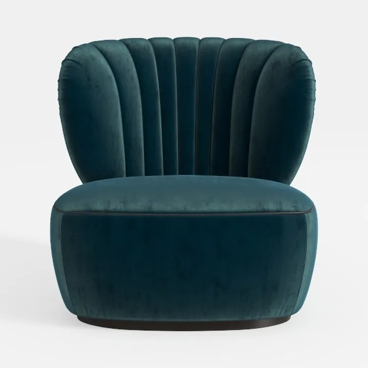 Modern Teal Velvet Channel Tufted Accent Chair 3D Model