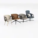 Modern Fabric Upholstered Armchair Set with Solid Wood Legs 3D Model Left 45 Degree View