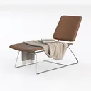 Modern Minimalist Brown Leather Metal Frame Armchair 3D Model Left 45 Degree View