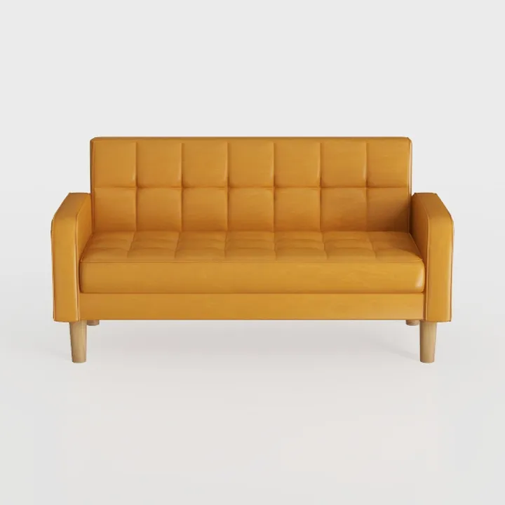 Modern Tan Leather Tufted Loveseat Sofa 3D Model