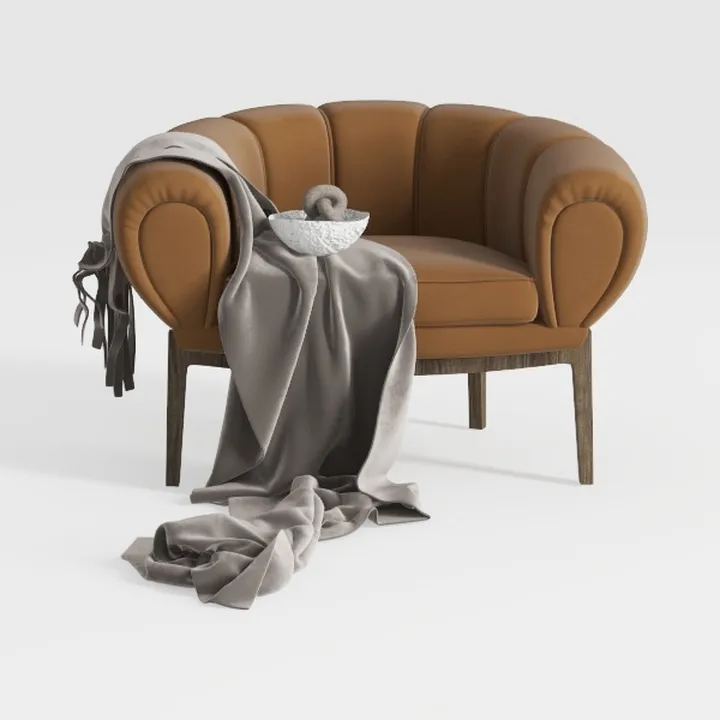 Modern Brown Leather Upholstered Accent Armchair 3D Model