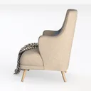 Modern Minimalist Fabric Upholstered Armchair with Throw Pillow and Blanket 3D Model Left 45 Degree View