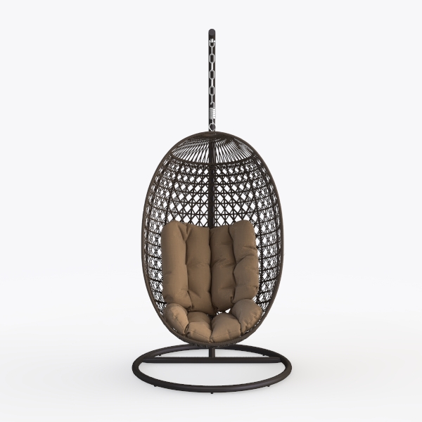 Black Metal Patio Swing Egg Chair with Dark Gray C