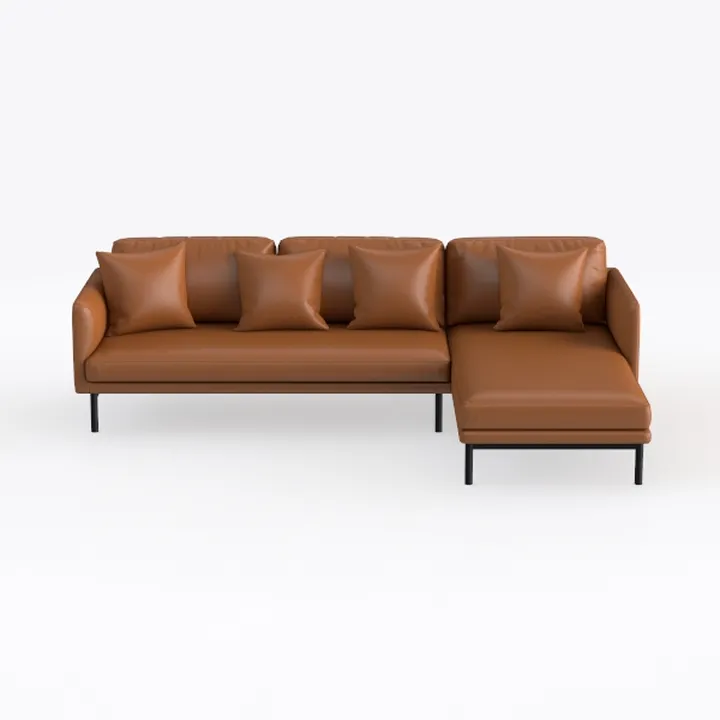 Modern Minimalist Brown Leather L Shape Sectional Sofa 3D Model